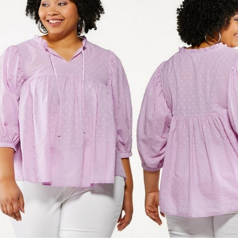 NWT CATO PLUS SIZE SWISS DOT PEASANT TOP